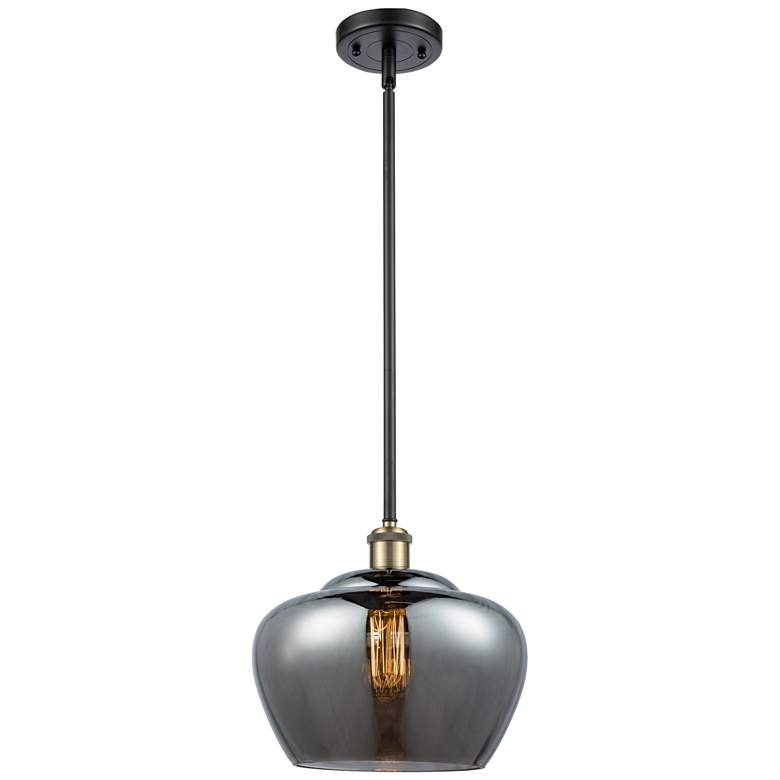 Image 1 Ballston Fenton 11" Black Antique Brass Mini Pendant w/ Plated Smoke S