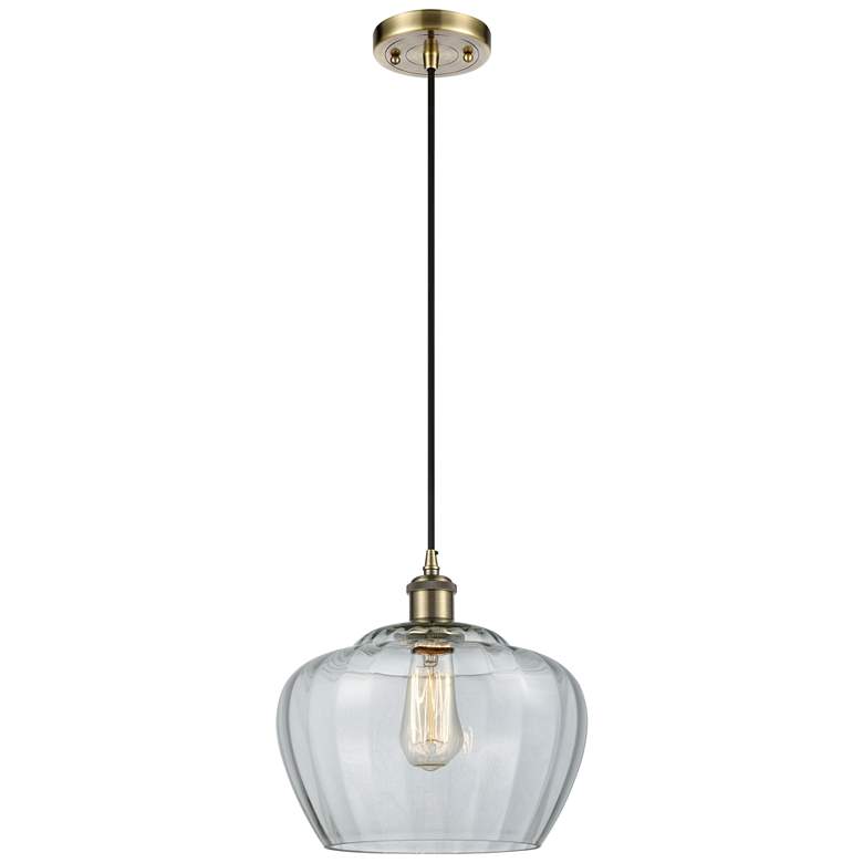 Image 1 Ballston Fenton 11" Wide Antique Brass Corded Mini Pendant w/ Clear Sh