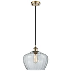 Ballston Fenton 11" Wide Antique Brass Corded Mini Pendant w/ Clear Sh