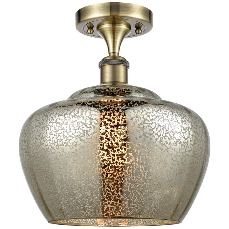 Image 1 Ballston Fenton 11" Wide Antique Brass Semi Flush Mount w/ Mercury Sha