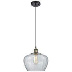 Ballston Fenton 11" Wide Black Brass Corded Mini Pendant w/ Clear Shad