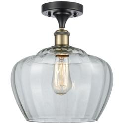 Ballston Fenton 11" Wide Black Brass Semi Flush Mount w/ Clear Shade