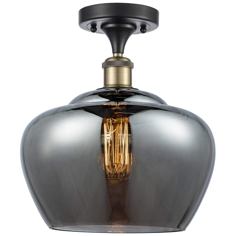 Image 1 Ballston Fenton 11" Wide Black Brass Semi Flush Mount w/ Plated Smoke