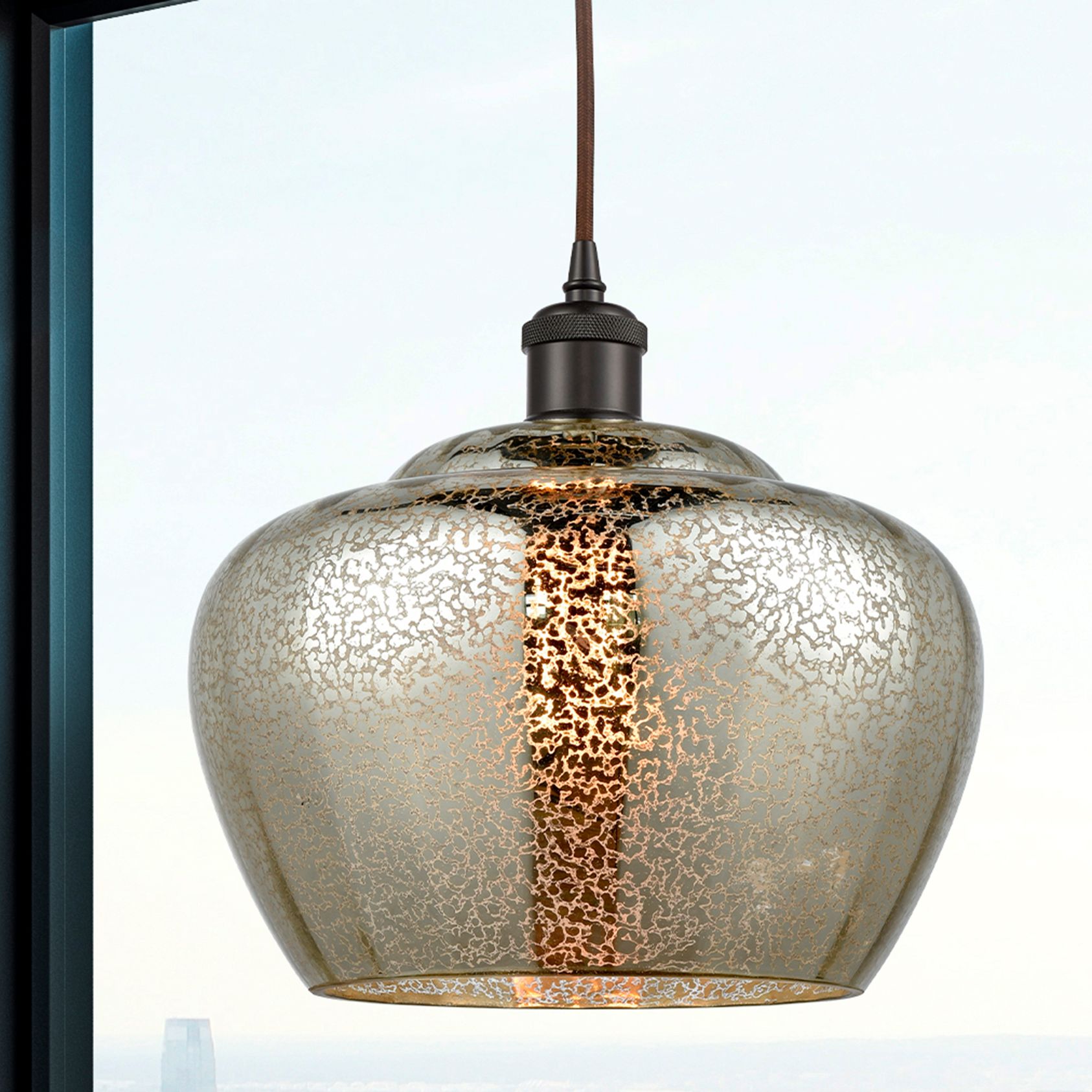 Ballston Fenton 11" Wide Bronze Corded Mini Pendant w/ Mercury Shade