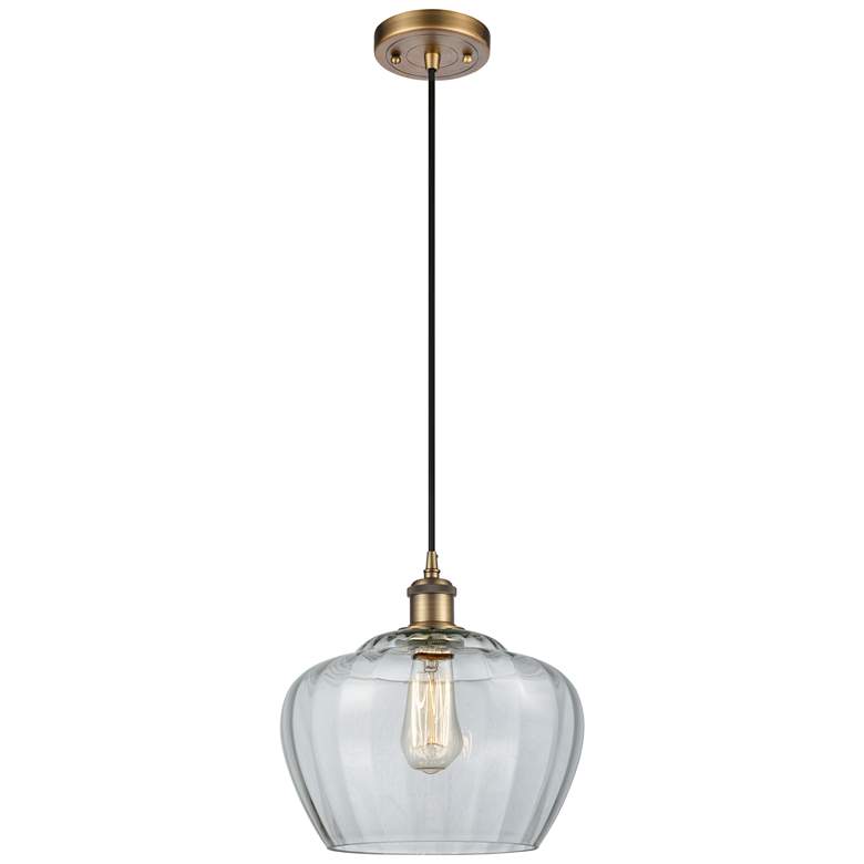 Image 1 Ballston Fenton 11" Wide Brushed Brass Corded Mini Pendant w/ Clear Sh