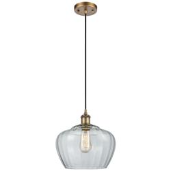 Ballston Fenton 11" Wide Brushed Brass Corded Mini Pendant w/ Clear Sh