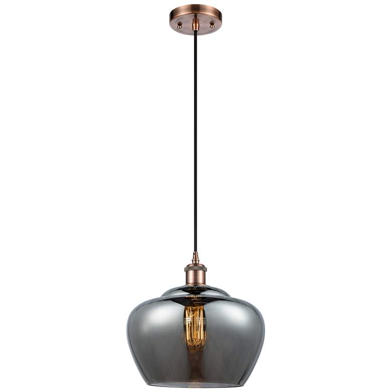 Image 1 Ballston Fenton 11" Wide Copper Corded Mini Pendant w/ Plated Smoke Sh