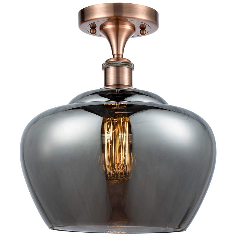 Image 1 Ballston Fenton 11" Wide Copper Semi Flush Mount w/ Plated Smoke Shade