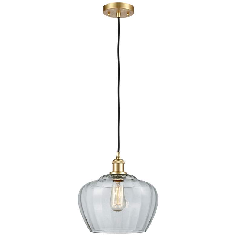 Image 1 Ballston Fenton 11" Wide Satin Gold Corded Mini Pendant w/ Clear Shade
