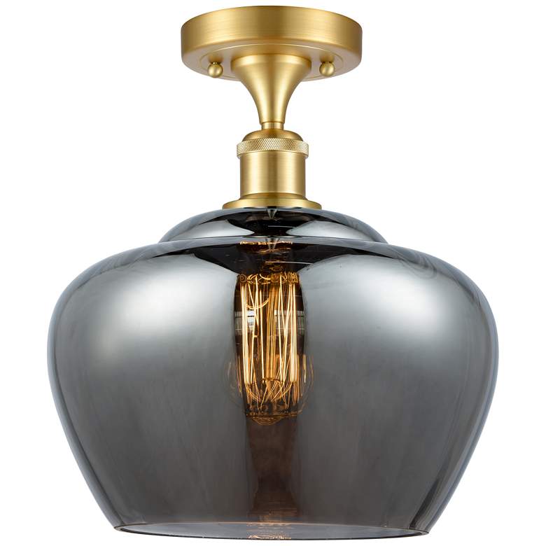 Image 1 Ballston Fenton 11" Wide Satin Gold Semi Flush Mount w/ Plated Smoke S