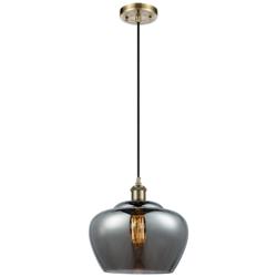 Ballston Fenton 11"W Antique Brass Corded Mini Pendant w/ Smoke Shade