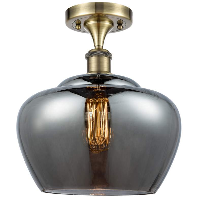 Image 1 Ballston Fenton 11"W Antique Brass Semi Flush Mount w/ Plated Smoke Sh
