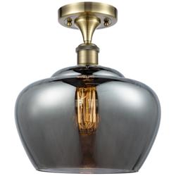 Ballston Fenton 11"W Antique Brass Semi Flush Mount w/ Plated Smoke Sh