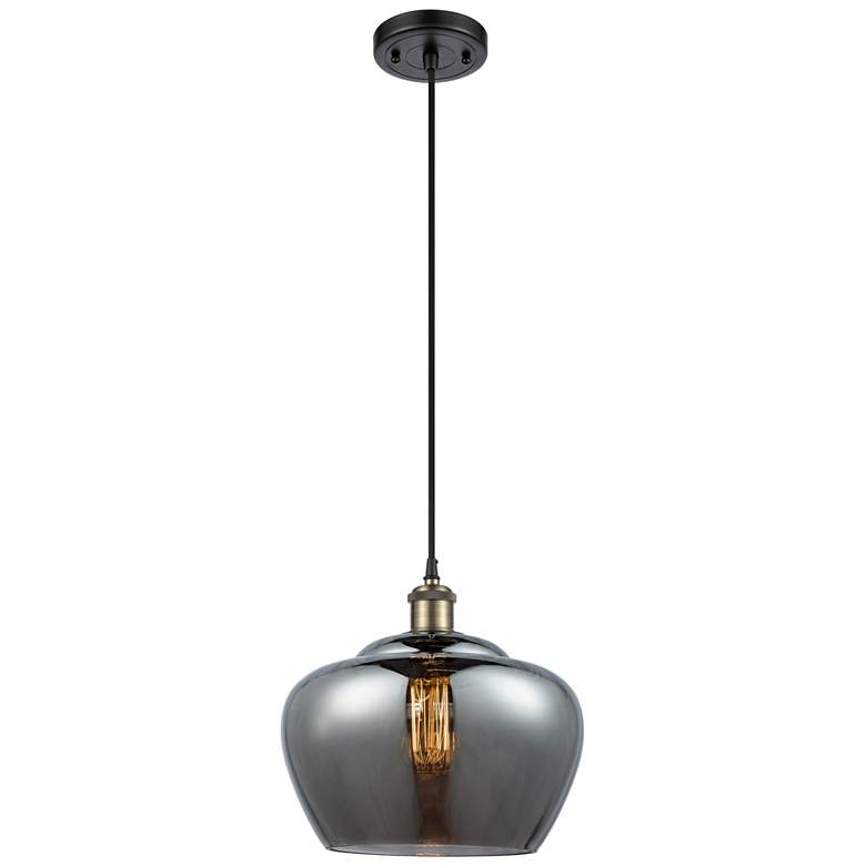 Image 1 Ballston Fenton 11"W Black Brass Corded Mini Pendant w/ Plated Smoke S