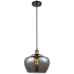 Ballston Fenton 11"W Black Brass Corded Mini Pendant w/ Plated Smoke S