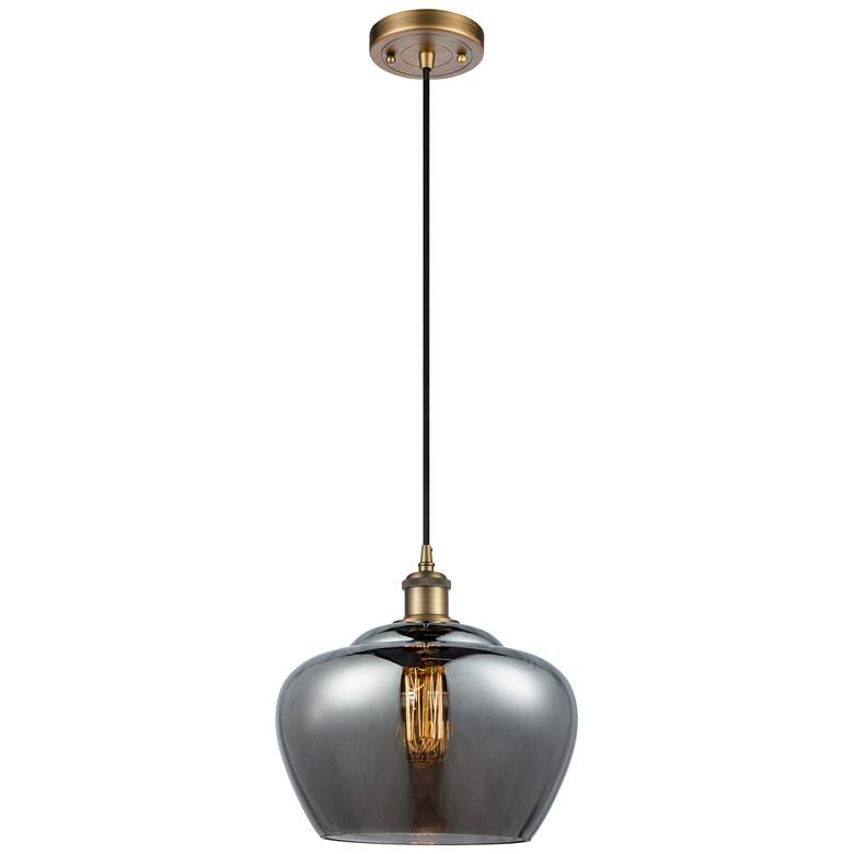 Image 1 Ballston Fenton 11"W Brushed Brass Corded Mini Pendant w/ Smoke Shade