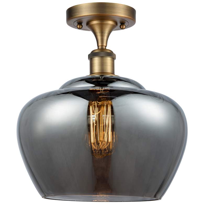 Image 1 Ballston Fenton 11"W Brushed Brass Semi Flush Mount w/ Plated Smoke Sh