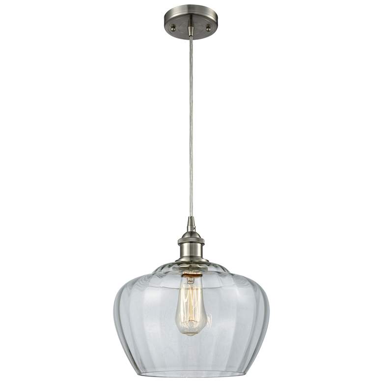 Image 1 Ballston Fenton 11"W Brushed Nickel Corded Mini Pendant w/ Clear Shade