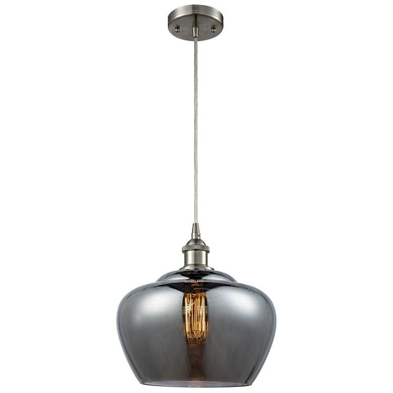 Image 1 Ballston Fenton 11"W Brushed Nickel Corded Mini Pendant w/ Smoke Shade