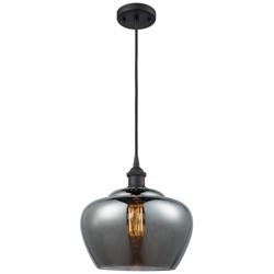 Ballston Fenton 11"W Matte Black Corded Mini Pendant w/ Plated Smoke S