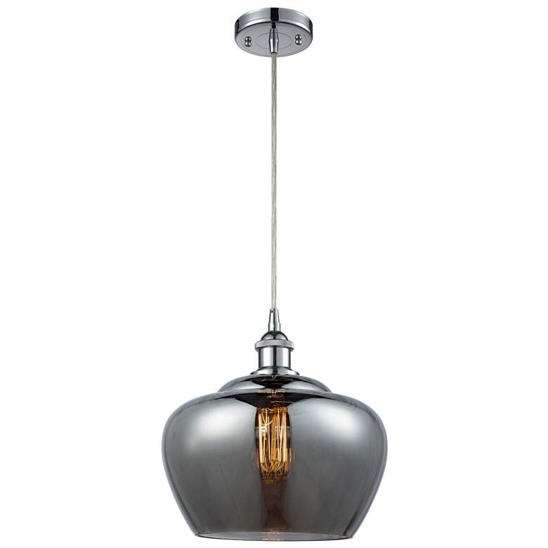 Image 1 Ballston Fenton 11"W Polished Chrome Corded Mini Pendant w/ Smoke Shad