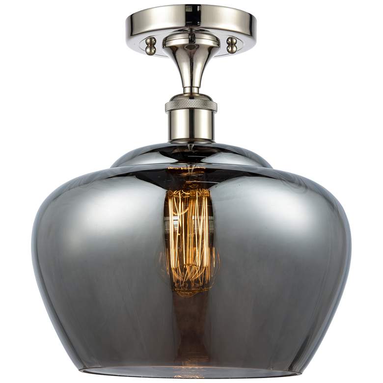 Image 1 Ballston Fenton 11"W Polished Nickel Semi Flush Mount w/ Plated Smoke
