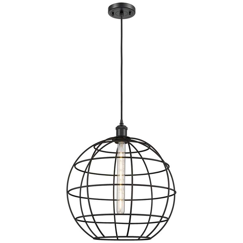 Image 1 Ballston Lake Placid 16" Wide Cord Hung Matte Black Pendant W/ Black S