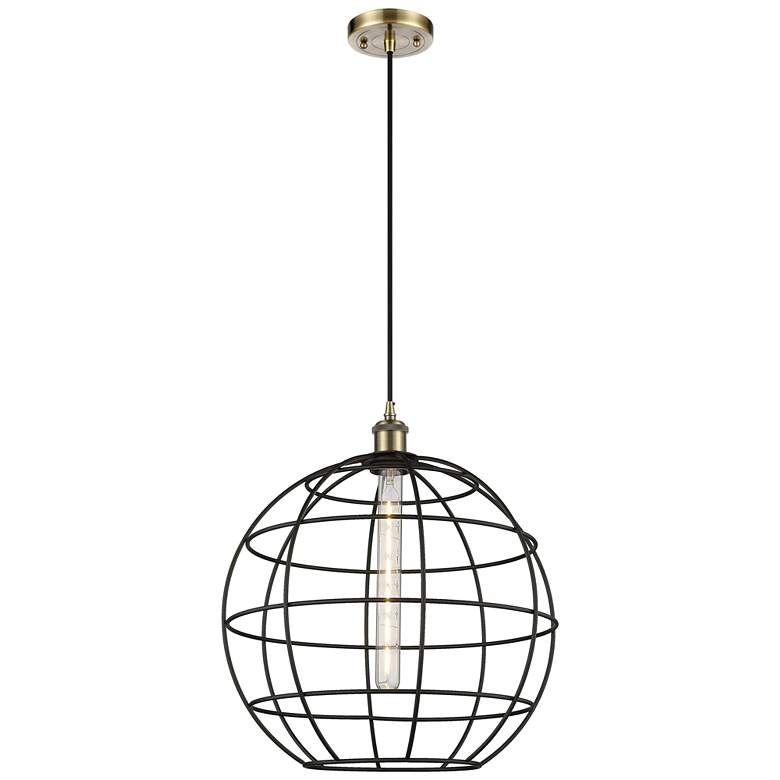 Image 1 Ballston Lake Placid 16"W Antique Brass Corded Pendant With Black Shad