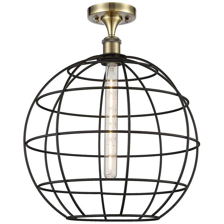 Image 1 Ballston Lake Placid 16"W Antique Brass Semi.Flush Mount With Black Sh