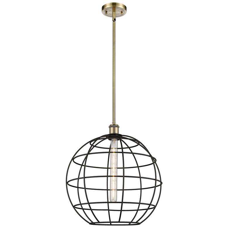 Image 1 Ballston Lake Placid 16"W Antique Brass Stem Hung Pendant With Black S