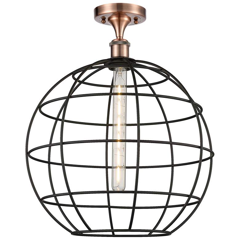 Image 1 Ballston Lake Placid 16"W Antique Copper Semi.Flush Mount With Black S