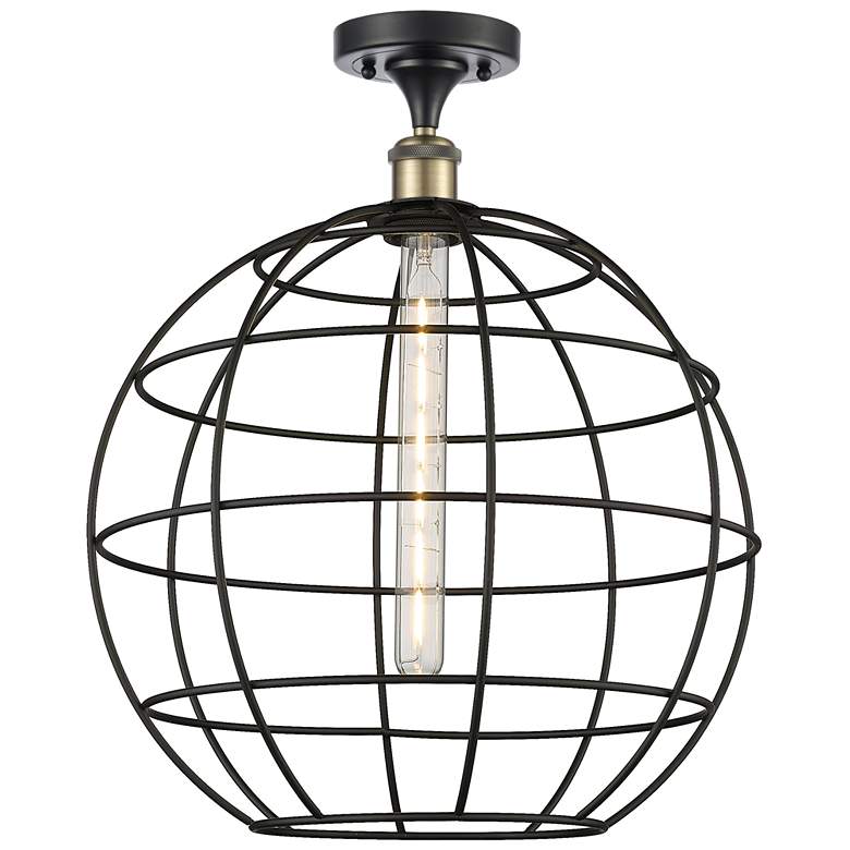 Image 1 Ballston Lake Placid 16"W Black Brass Semi.Flush Mount With Black Shad