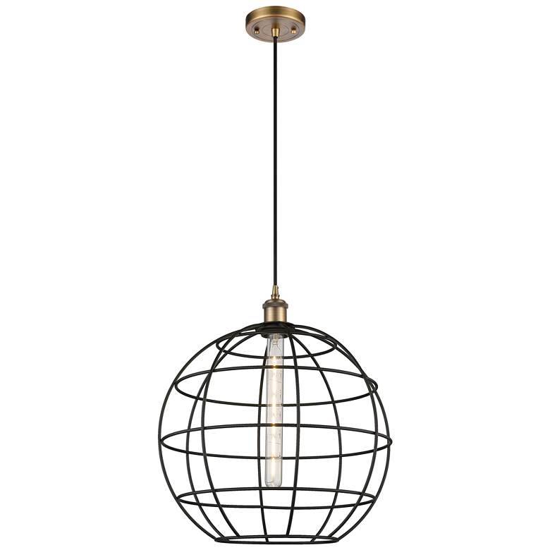 Image 1 Ballston Lake Placid 16"W Cord Hung Brushed Brass Pendant W/ Black Sha