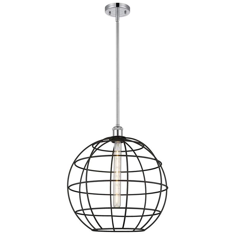Image 1 Ballston Lake Placid 16"W Polished Chrome Stem Hung Pendant w/ Black S