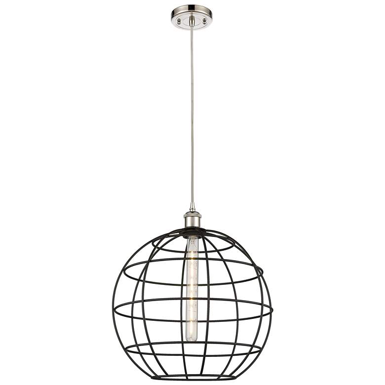 Image 1 Ballston Lake Placid 16"W Polished Nickel Corded Pendant With Black Sh