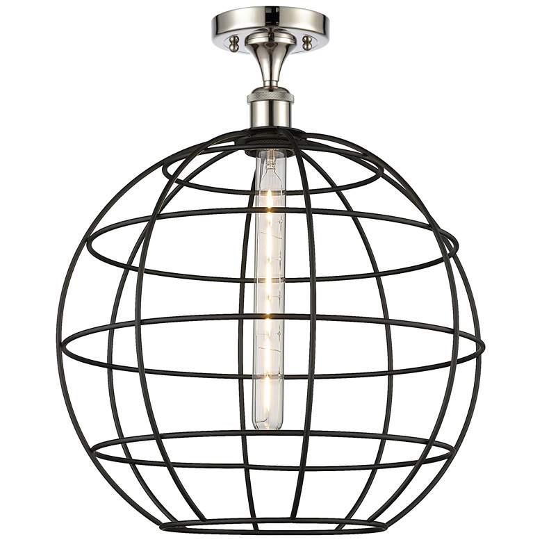 Image 1 Ballston Lake Placid 16"W Polished Nickel Semi.Flush Mount With Black