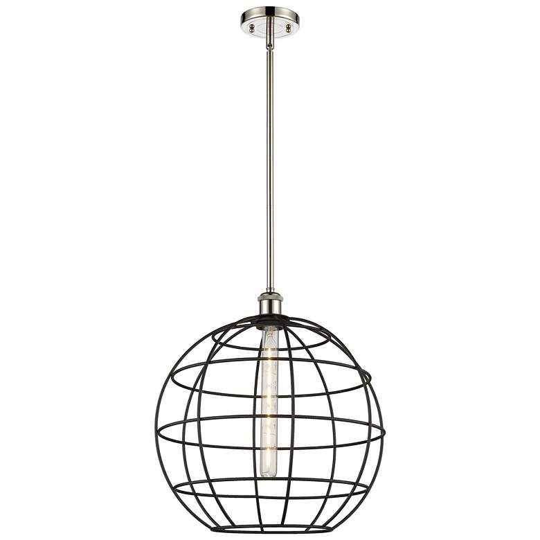 Image 1 Ballston Lake Placid 16"W Polished Nickel Stem Hung Pendant w/ Black S