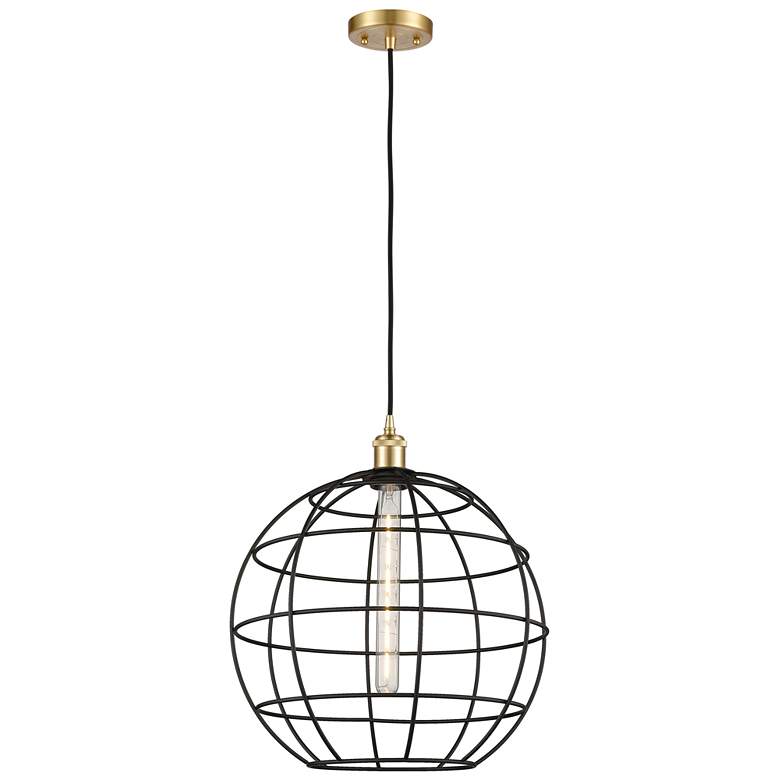 Image 1 Ballston Lake Placid 16"W Satin Gold Corded Pendant With Matte Black S