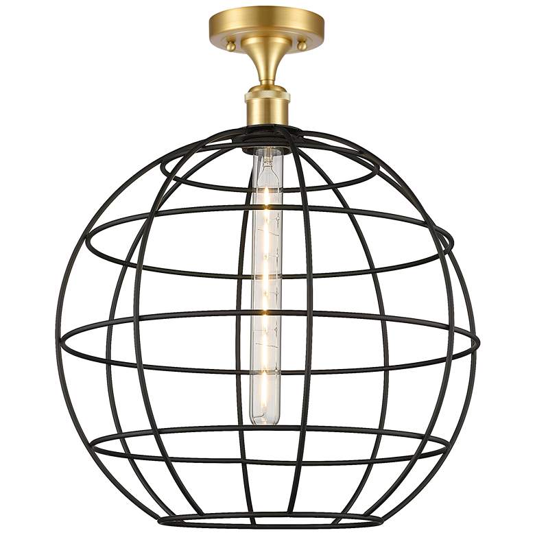 Image 1 Ballston Lake Placid 16"W Satin Gold Semi.Flush Mount With Black Shade