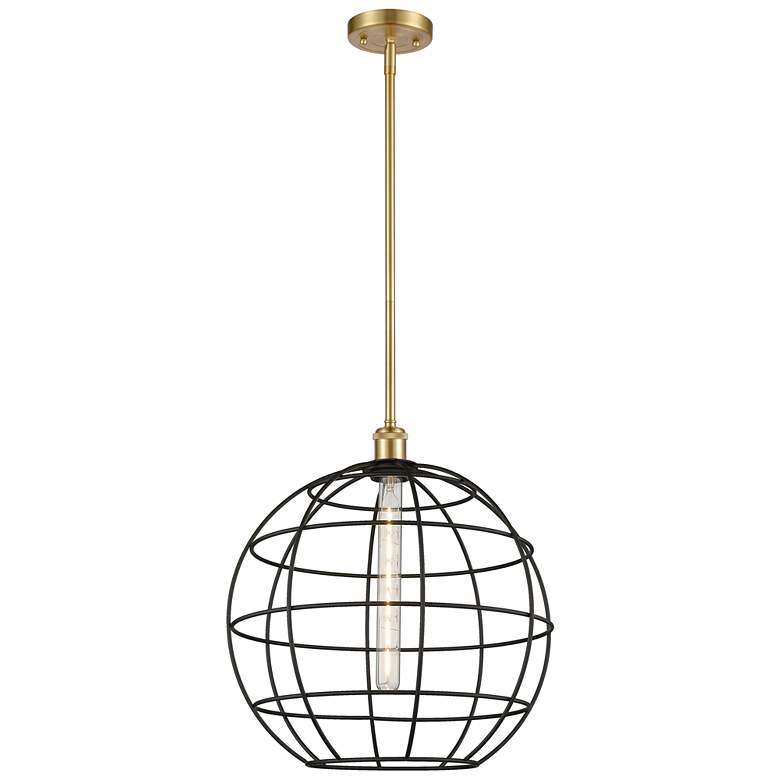 Image 1 Ballston Lake Placid 16"W Satin Gold Stem Hung Pendant With Black Shad