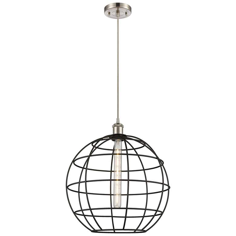 Image 1 Ballston Lake Placid 16"W Satin Nickel Corded Pendant With Black Shade