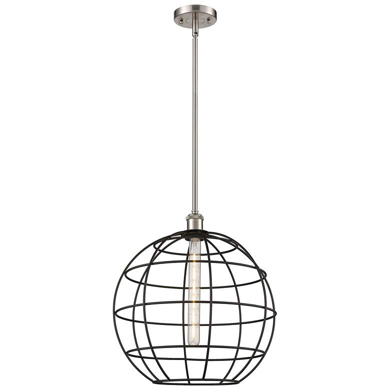 Image 1 Ballston Lake Placid 16"W Satin Nickel Stem Hung Pendant With Black Sh