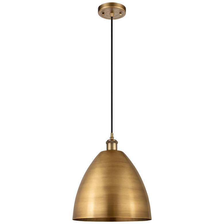 Image 1 Ballston Metal Bristol 12"W Brushed Brass Corded Mini Pendant Black Sh