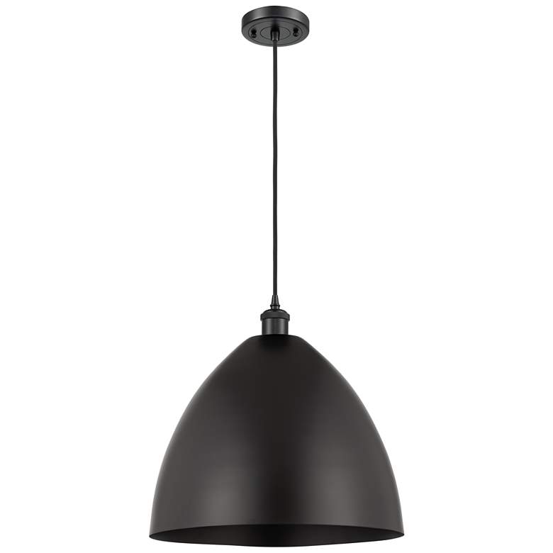 Image 1 Ballston Metal Bristol 16"W Matte Black Corded Mini Pendant w/ Black S