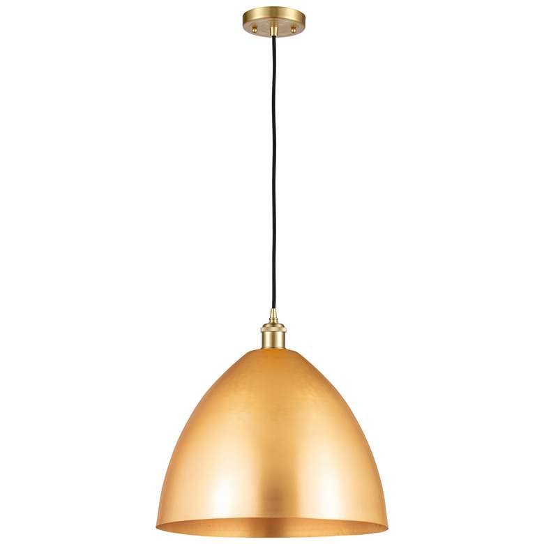 Image 1 Ballston Metal Bristol 16"W Satin Gold Corded Mini Pendant With Black