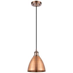 Ballston Metal Bristol 7.5"W Copper Corded LED Mini Pendant w/ Black S