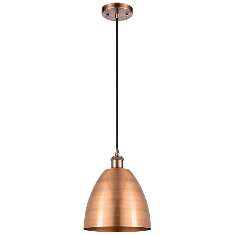 Image 1 Ballston Metal Bristol 9"W Copper Corded LED Mini Pendant w/ Black Sha