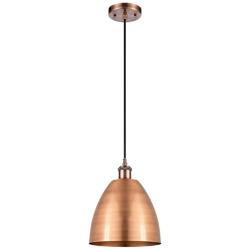 Ballston Metal Bristol 9"W Copper Corded LED Mini Pendant w/ Black Sha