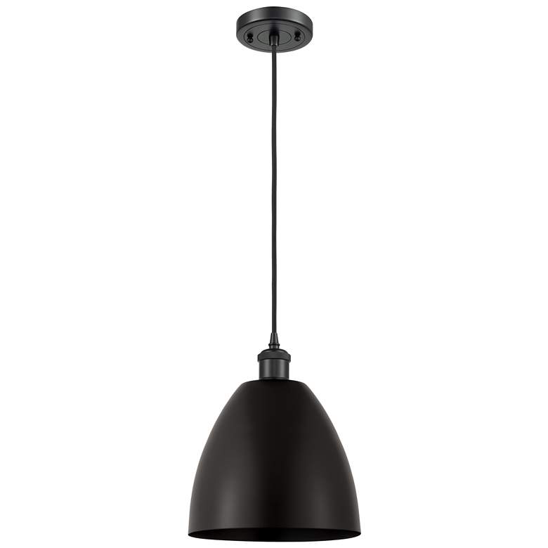 Image 1 Ballston Metal Bristol 9"W Matte Black Corded Mini Pendant With Black