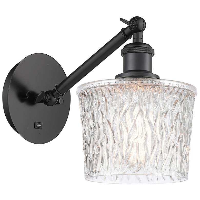 Image 1 Ballston Niagra 7" Matte Black LED Adjustble Arm Scone With Clear Shad